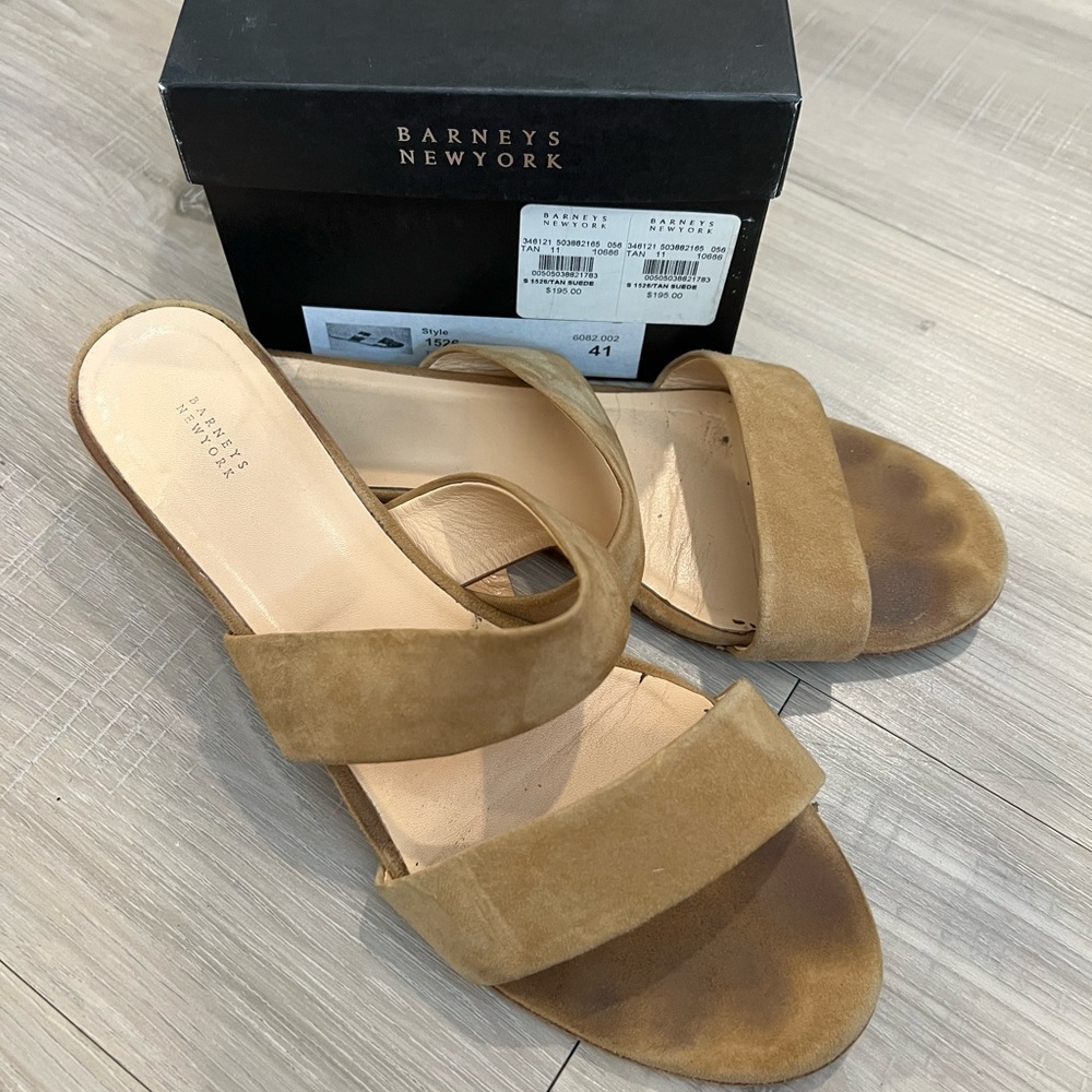 Barneys New York Tan Suede Sandals